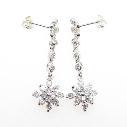 925 Sterling Silver Round-Cut C Z Flower Drop Chain Dangle Earrings