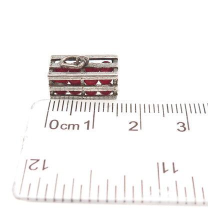 Wells Sterling Silver Antique Art Deco Cape Cod Cranberry Crate 3D Mini Pendant