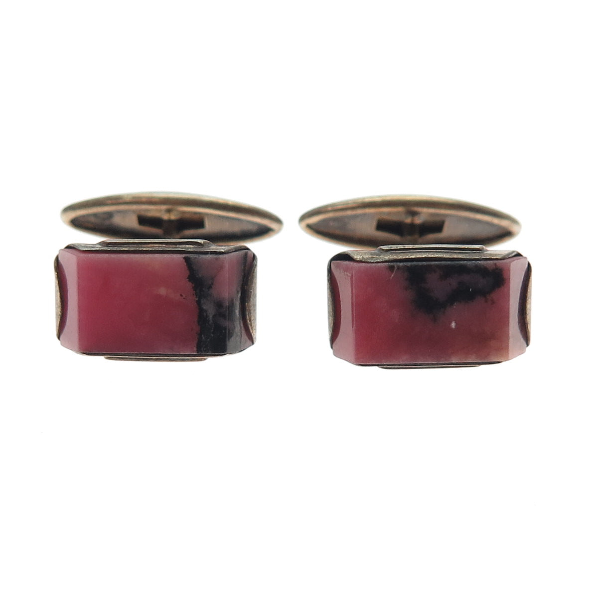 875 Silver Gold Plated Antique Latvia Real Rhodonite Cufflinks
