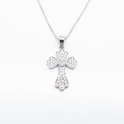 925 Sterling Silver C Z Cross Pendant Rolo Chain Necklace 18"