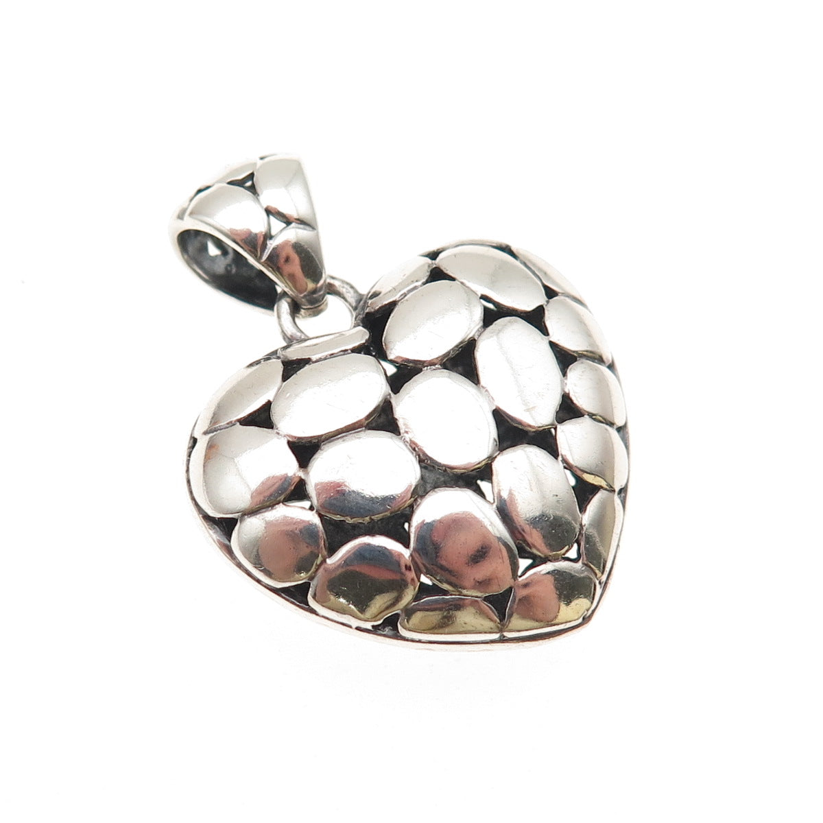 925 Sterling Silver Vintage Kali Dotted Puffy Heart Charm Pendant