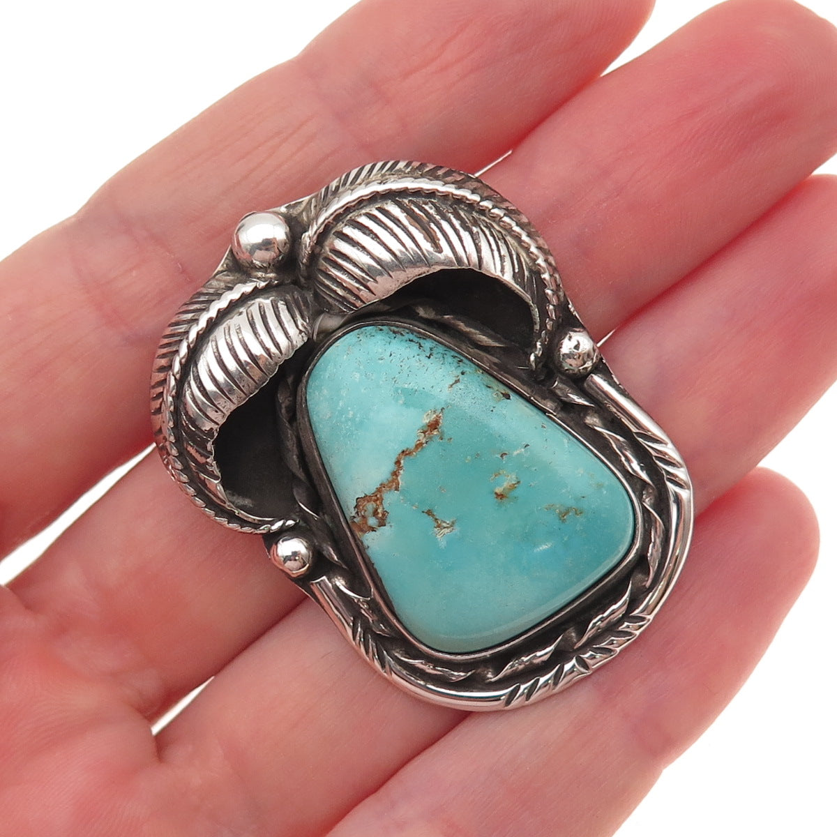 Della & Presley Curley Navajo Old Pawn Sterling Vintage Turquoise Floral Pendant