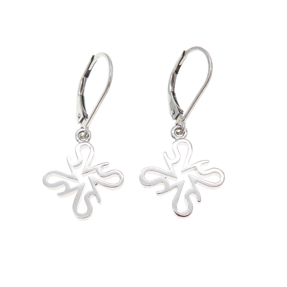 SAI 925 Sterling Silver Modernist Flower Dangle Earrings