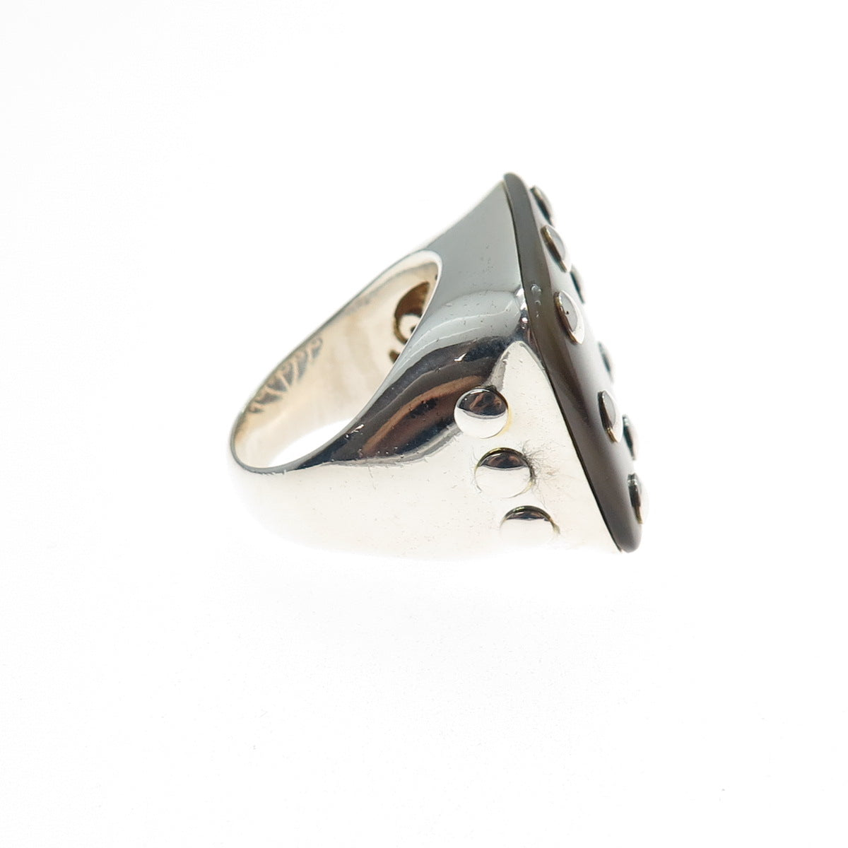 925 Sterling Silver Vintage Real Abalone Shell Modernist Ring Size 7.75