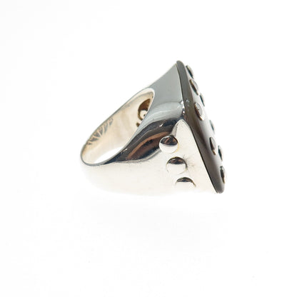 925 Sterling Silver Vintage Real Abalone Shell Modernist Ring Size 7.75