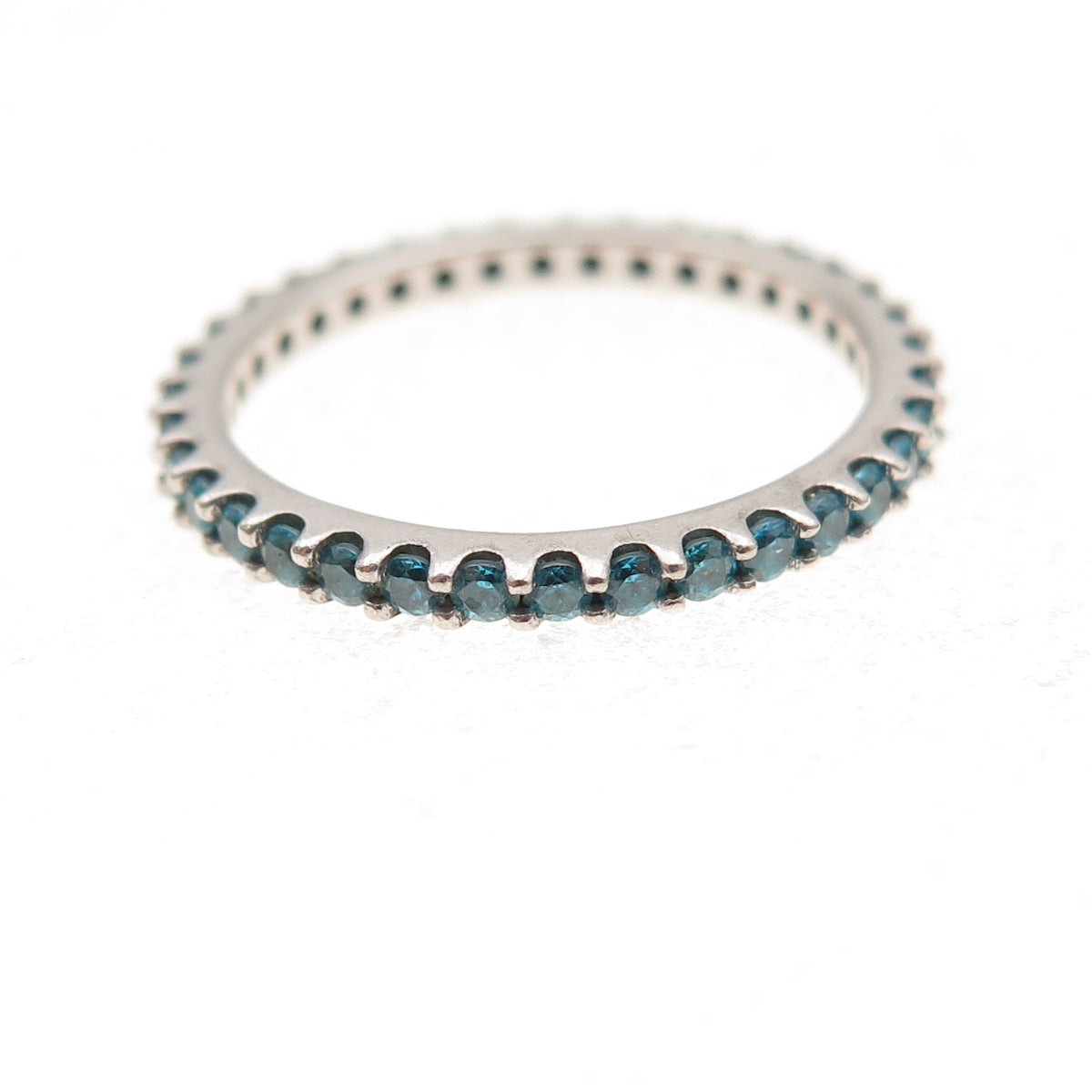925 Sterling Silver Round-Cut Blue C Z Eternity All Around Band Ring Size 5