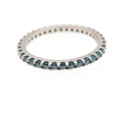 925 Sterling Silver Round-Cut Blue C Z Eternity All Around Band Ring Size 5