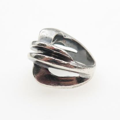 925 Sterling Silver Vintage Modernist Crisscross Oxidized Ring Size 5.25