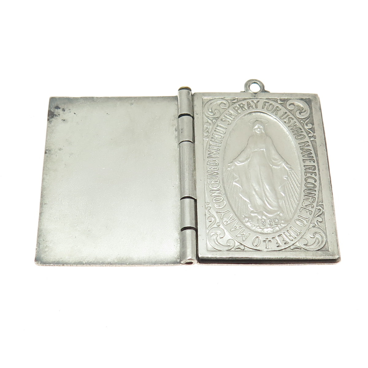 925 Sterling Silver Antique Art Deco St Mary Miraculous Religious Locket Pendant