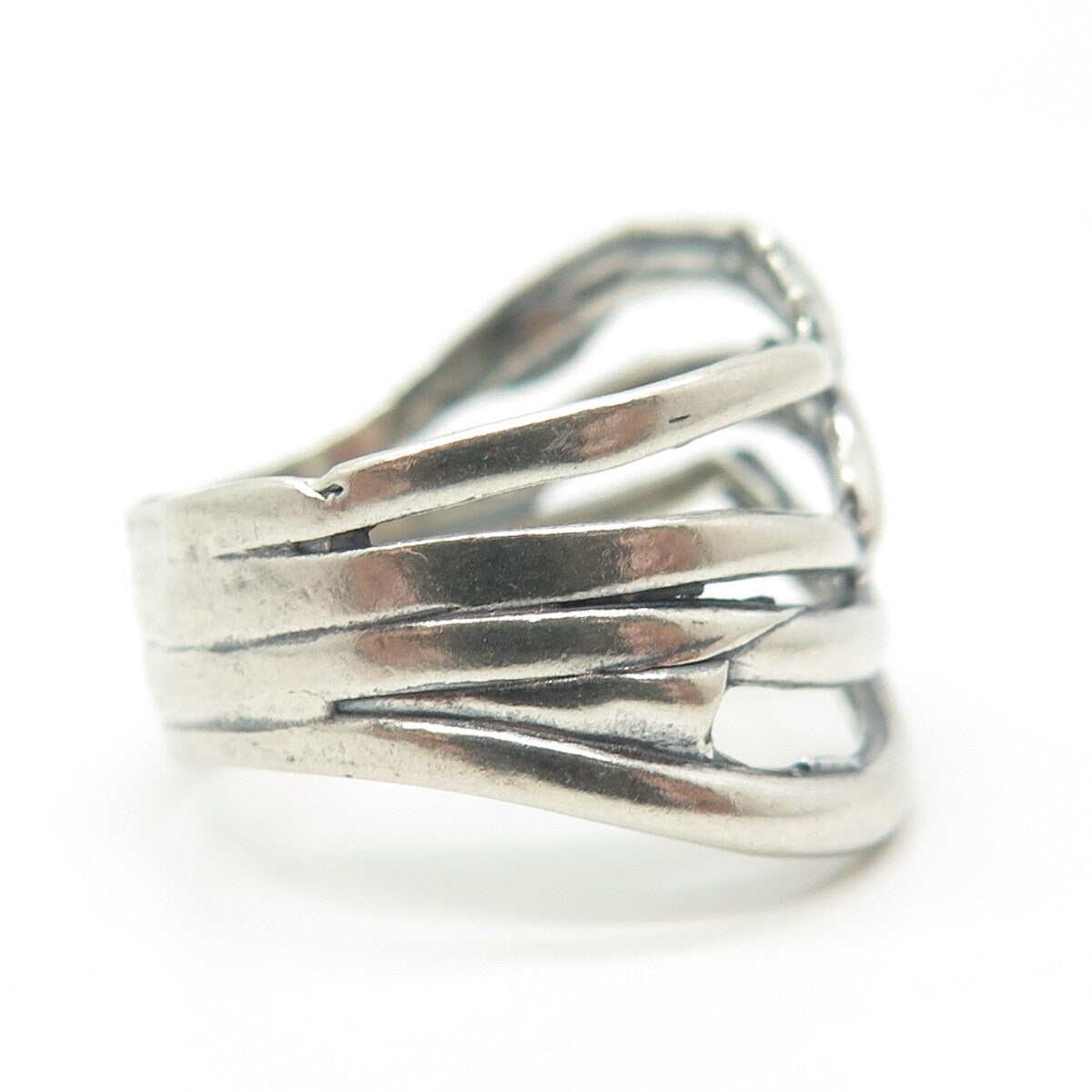 925 Sterling Silver Vintage Modernist 4-Row Ring Size 8.5