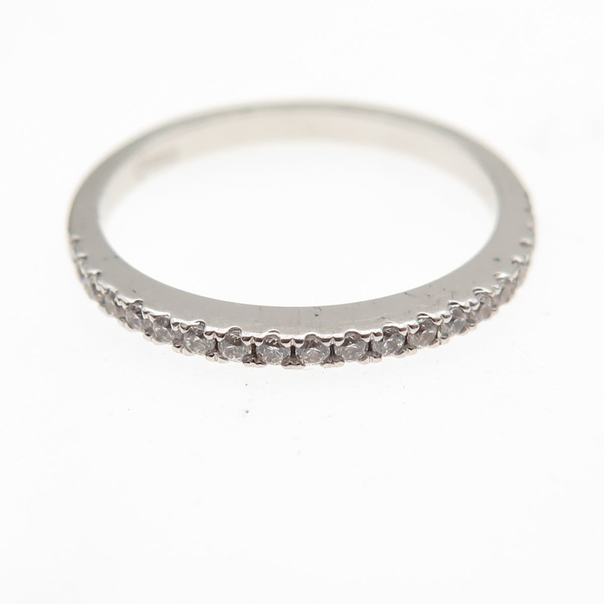 925 Sterling Silver Round-Cut C Z Half Eternity Stackable Band Ring Size 6.75