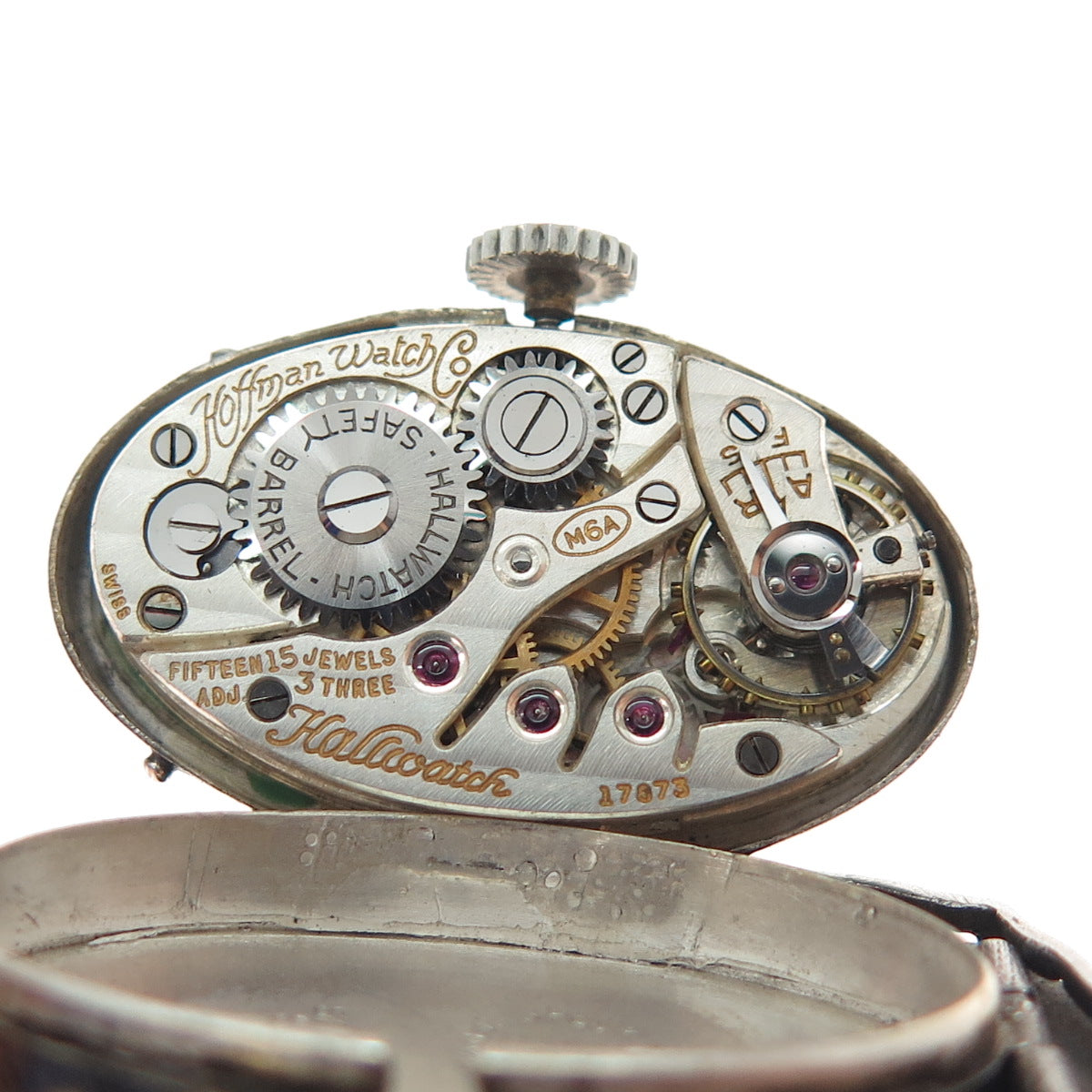 Hallwatch Sterling Antique Enamel Marcasite Swiss 15 Jewels Watch Necklace 24"