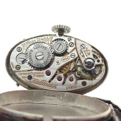 Hallwatch Sterling Antique Enamel Marcasite Swiss 15 Jewels Watch Necklace 24"