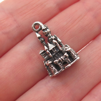 Walt Disney 925 Sterling Silver Vintage Cinderella Castle 3D Mini Charm Pendant