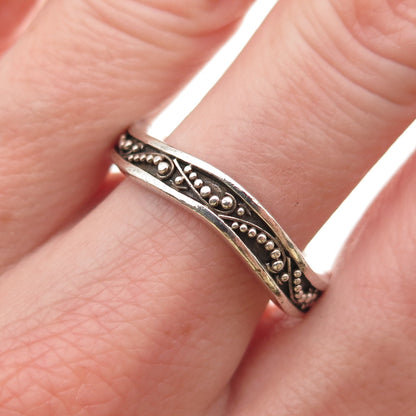 Lois Hill 925 Sterling Silver Vintage Granulated Wavy Oxidized Band Ring Size 9