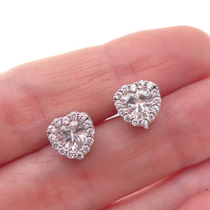 925 Sterling Silver Heart & Round-Cut C Z Stud Earrings
