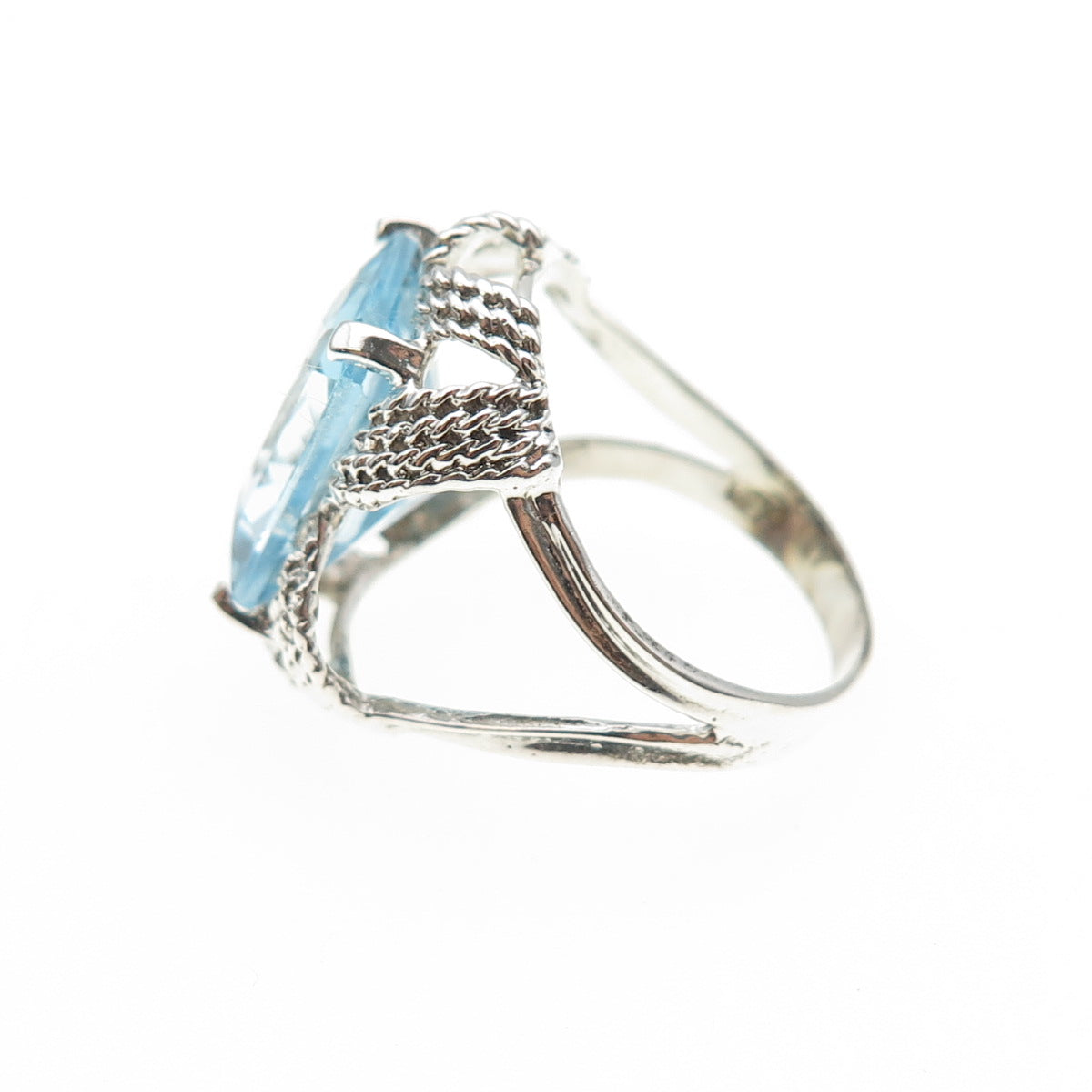 MEI 925 Sterling Silver Vintage Real Radiant-Cut Blue Topaz Ring Size 7