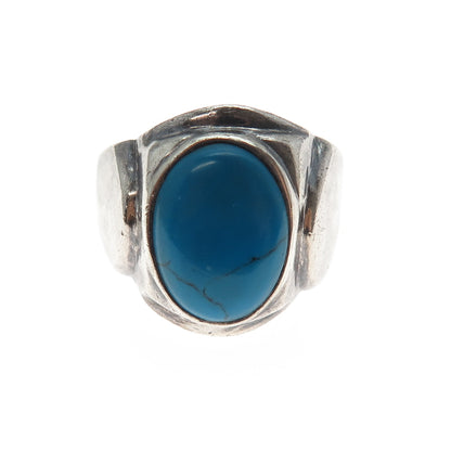 925 Sterling Silver Vintage Mexico Real Bisbee Turquoise Modernist Ring Size 10