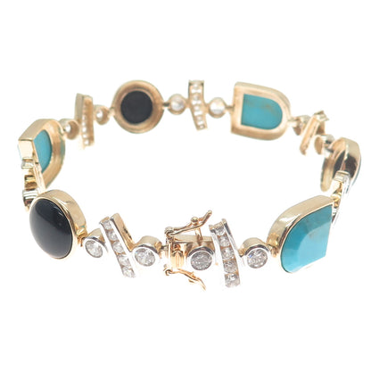 ROSS SIMONS 925 Sterling Silver 2-Tone Real Turquoise Onyx & C Z Bracelet 8"