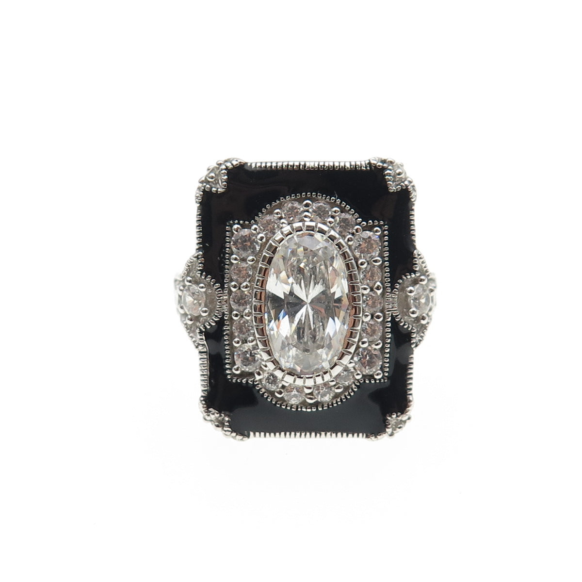 925 Sterling Silver Vintage Enamel & C Z Bohemian Ring Size 6