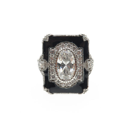 925 Sterling Silver Vintage Enamel & C Z Bohemian Ring Size 6