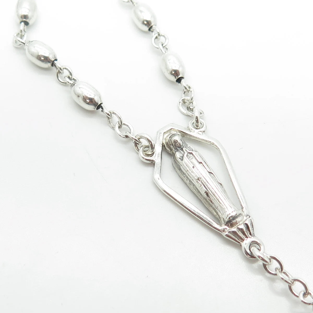 925 Sterling Silver Antique Art Deco Creed Jesus Cross Religious Necklace 28"