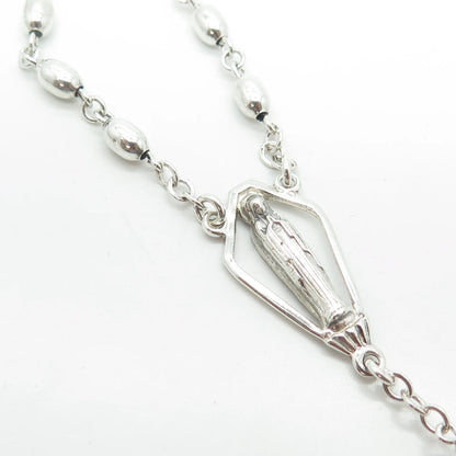 925 Sterling Silver Antique Art Deco Creed Jesus Cross Religious Necklace 28"