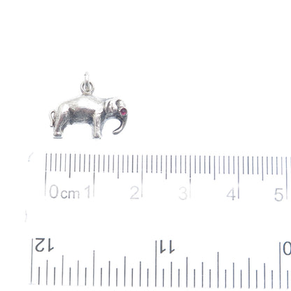 925 Sterling Silver Vintage Real Tourmaline Elephant Minimalist 3D Charm Pendant