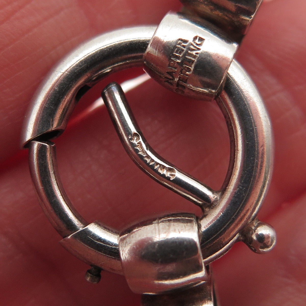 NAPIER 925 Sterling Silver Antique Art Deco Bracelet / Necklace Spring Ring Lock