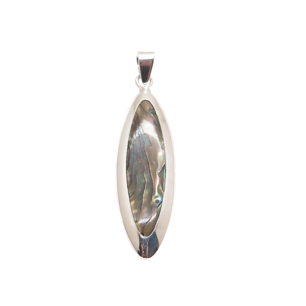 925 Sterling Silver Vintage Real Abalone Shell Modernist Charm Pendant