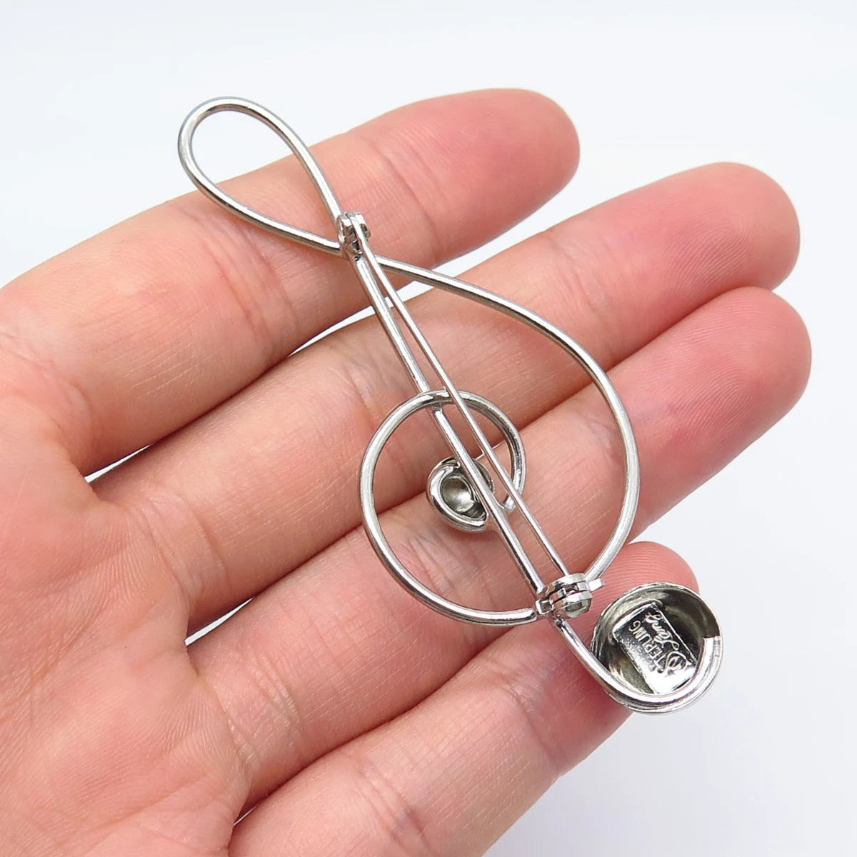 925 Sterling Silver Vintage Lang Treble Clef Music Pin Brooch