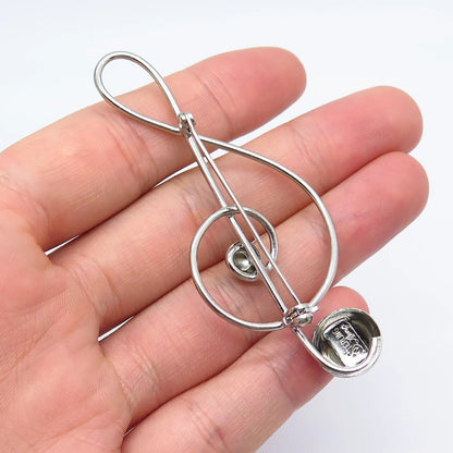 925 Sterling Silver Vintage Lang Treble Clef Music Pin Brooch