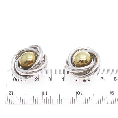 925 Sterling Silver 2-Tone Vintage Mexico Modernist Trinity Clip On Earrings