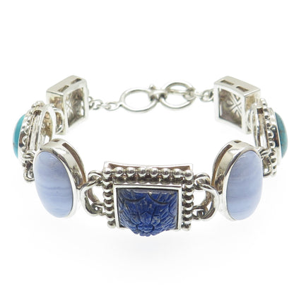 WHITNEY KELLY Sterling Silver Vintage Agate Turquoise Lapis MOP Bracelet 7-7.25"