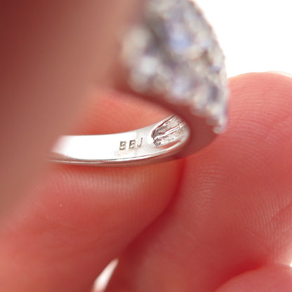 925 Sterling Silver Real Oval & Round-Cut Tanzanite Ring Size 8