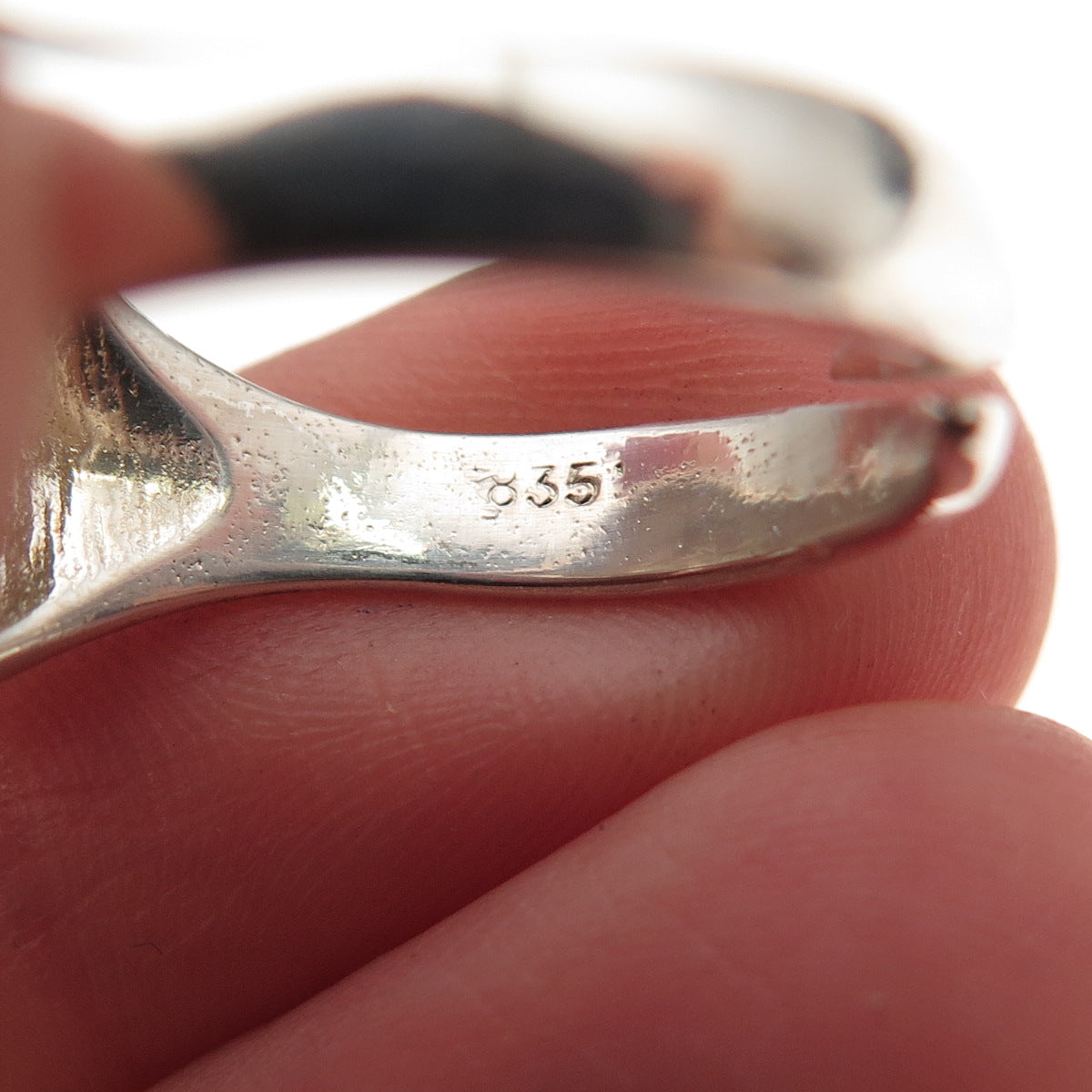 835 Silver Vintage Enamel Modernist Dome Oxidized Adjustable Ring Size 7