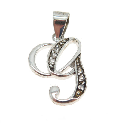 925 Sterling Silver Round-Cut C Z Letter "G" Initial Pendant