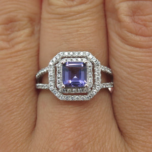 925 Sterling Silver Real Amethyst Gemstone & C Z Ring Size 7
