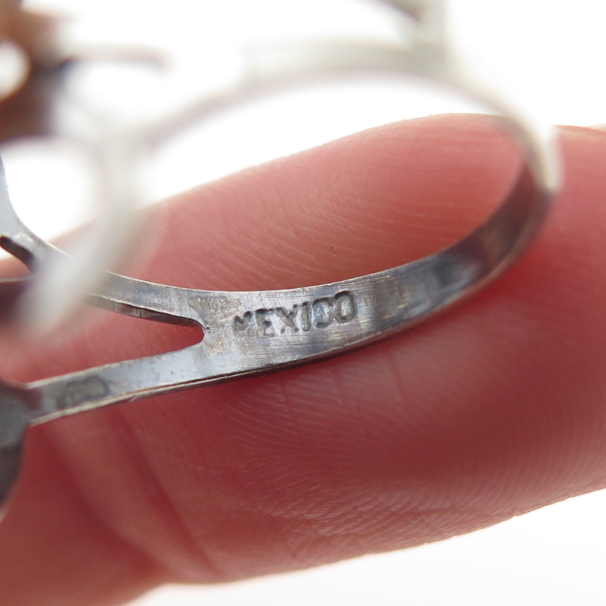 925 Sterling Silver Vintage Mexico Modernist Swirl Flower Oxidized Ring Size 7.5