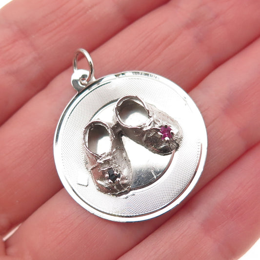 925 Sterling Silver Vintage Multi-Color Rhinestone Baby Shoes Charm Pendant