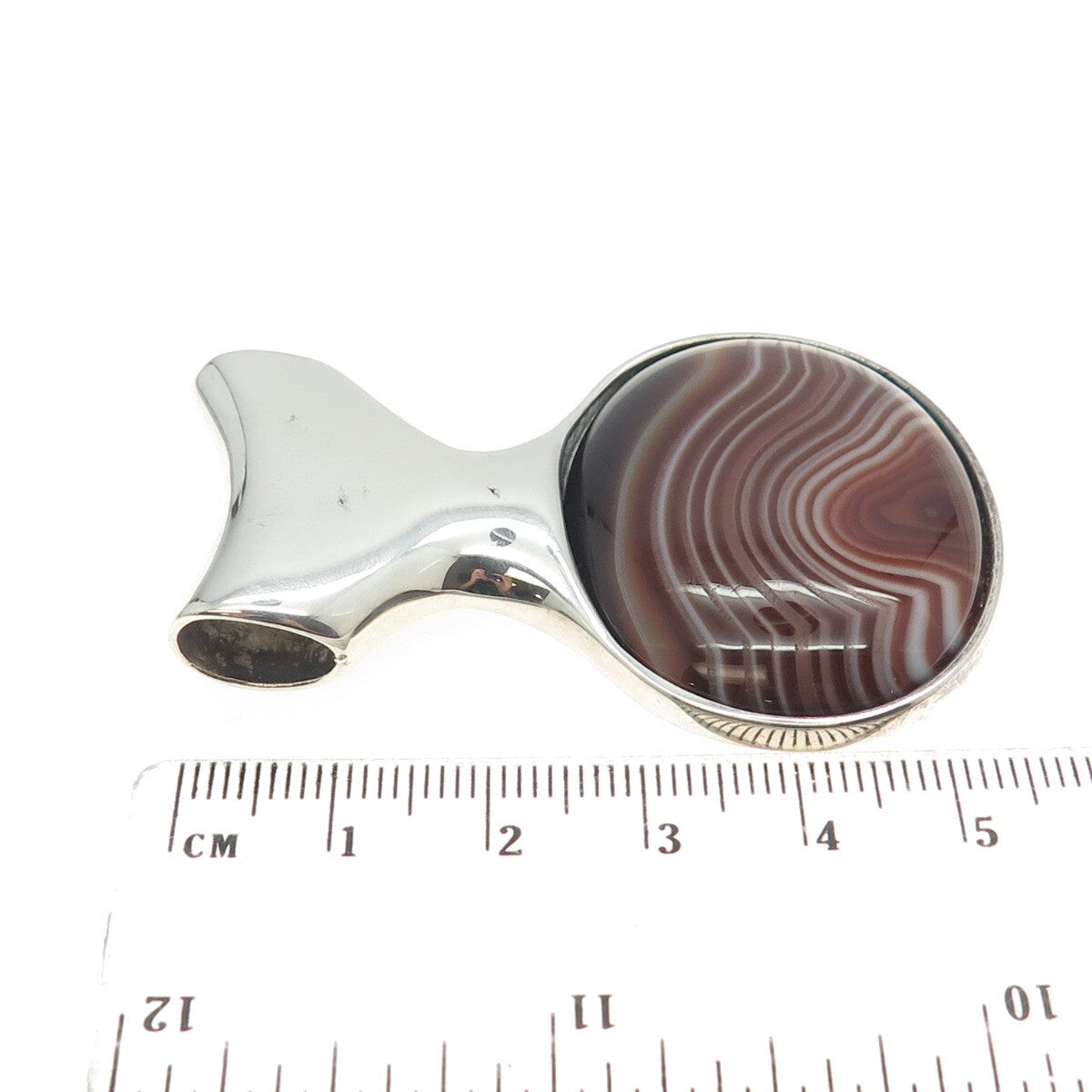 925 Sterling Silver Vintage Israel Real Picture Agate Gemstone Pendant