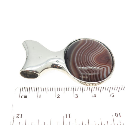 925 Sterling Silver Vintage Israel Real Picture Agate Gemstone Pendant