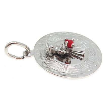 ELCO 925 Sterling Silver Vintage Red Glass "To My Bridesmaid" Charm Pendant