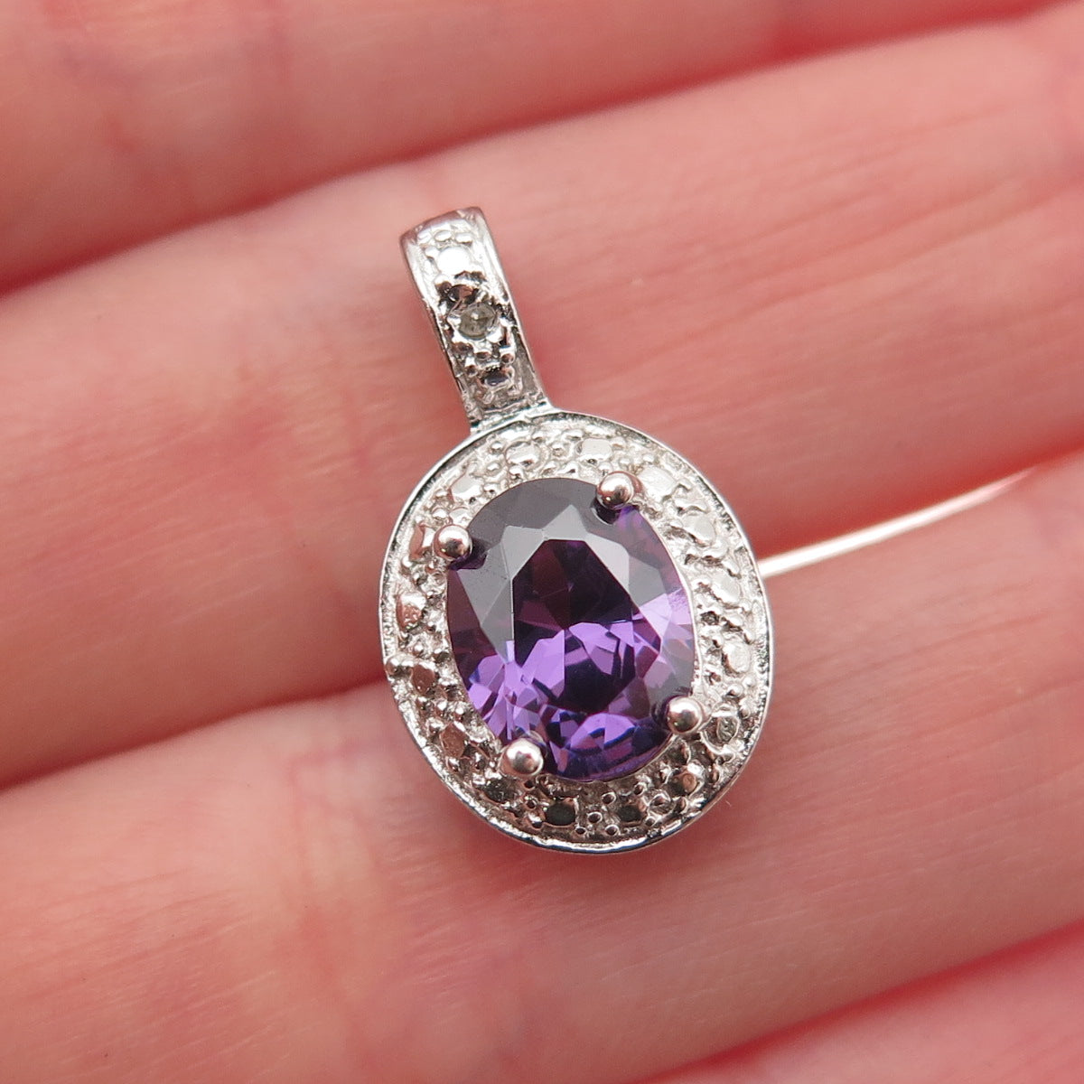 925 Sterling Silver Real Diamond Accent & Amethyst Mini Charm Pendant