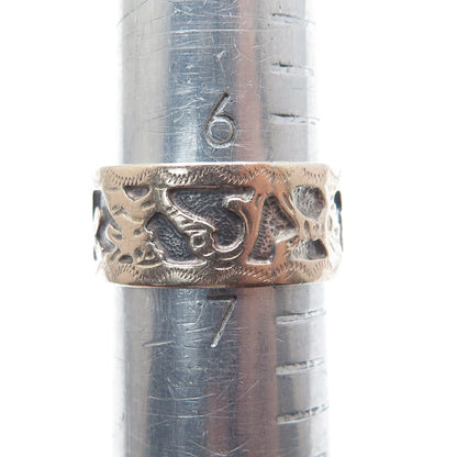900 Silver 2-Tone Vintage Guatemala Tribal Oxidized Band Ring Size 6.75