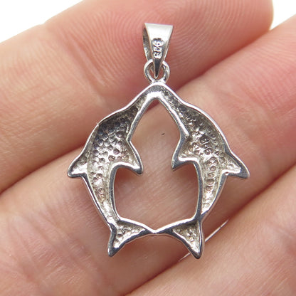 925 Sterling Silver Vintage Couple of Dolphins Pendant