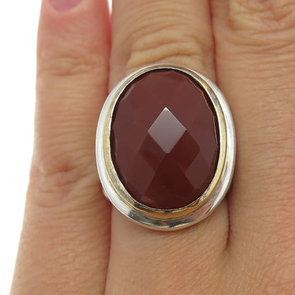CHAPAL ZENRAY 925 Sterling Silver 2-Tone Vintage Real Carnelian Ring Size 6