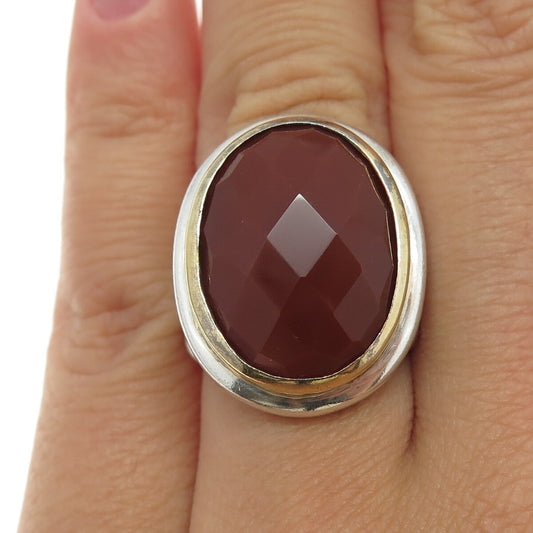 CHAPAL ZENRAY 925 Sterling Silver 2-Tone Vintage Real Carnelian Ring Size 6