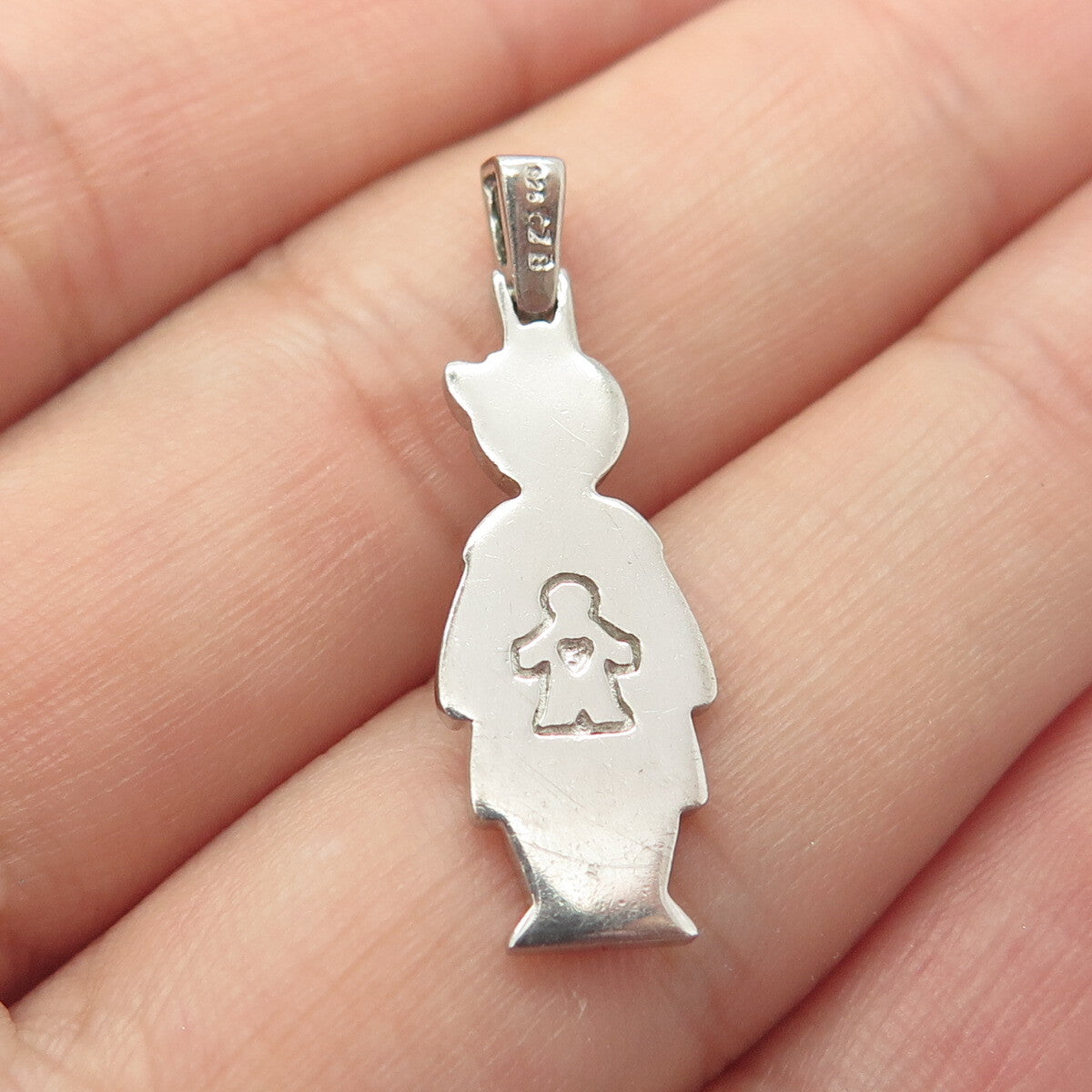 925 Sterling Silver Real White Diamond Girl Cartoon Pendant