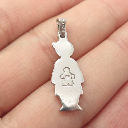 925 Sterling Silver Real White Diamond Girl Cartoon Pendant